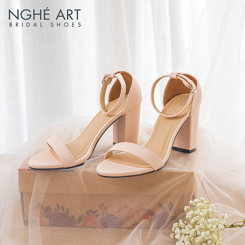 Giày cưới Nghé Art basic quai ngang sandal 195-nude-8p - Ảnh 1 - Nghé Art Bridal Shoes - 0822288288