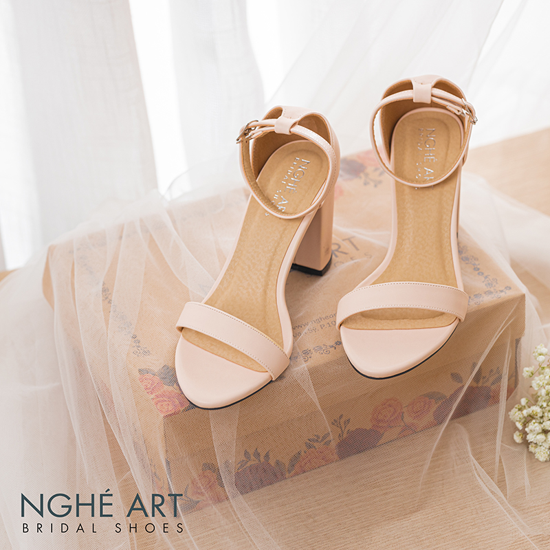 Giày cưới Nghé Art basic quai ngang sandal 195-nude-8p - Ảnh 2 - Nghé Art Bridal Shoes - 0822288288