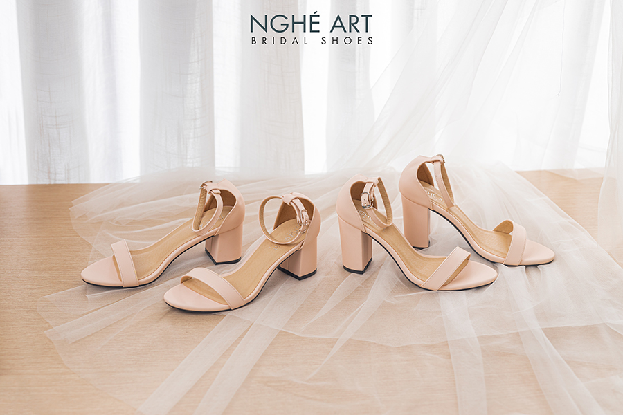 Giày cưới Nghé Art basic quai ngang sandal 195-nude-8p - Ảnh 3 - Nghé Art Bridal Shoes - 0822288288