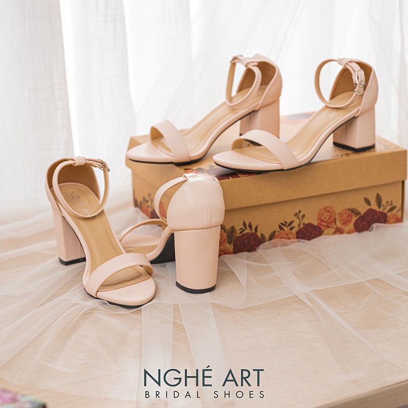 Giày cưới Nghé Art basic quai ngang sandal 195-nude-8p - Ảnh 5 - Nghé Art Bridal Shoes - 0822288288