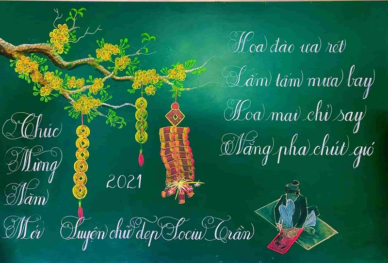trang trí bảng Tết