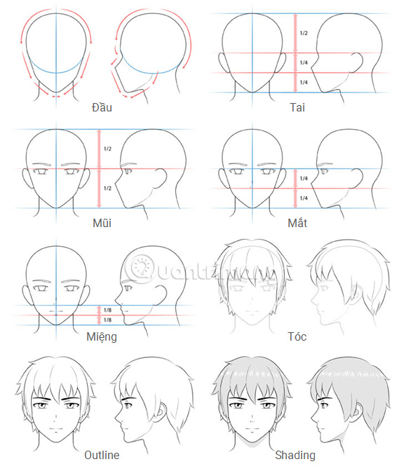 Hướng dẫn vẽ đầu và khuôn mặt nhân vật Anime nam