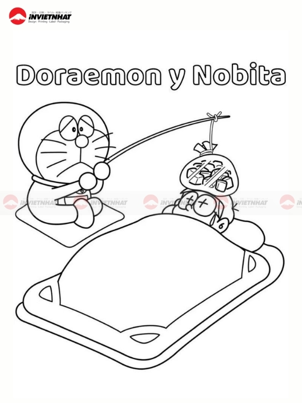 Tranh tap to Doraemon va Nobita trong phong