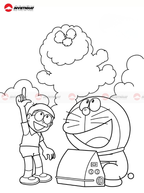 Hinh to mau Doraemon va Nobita dung bao boi