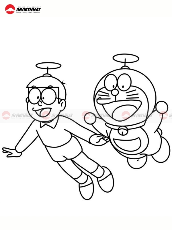 Hinh to mau Doraemon va Nobita bay