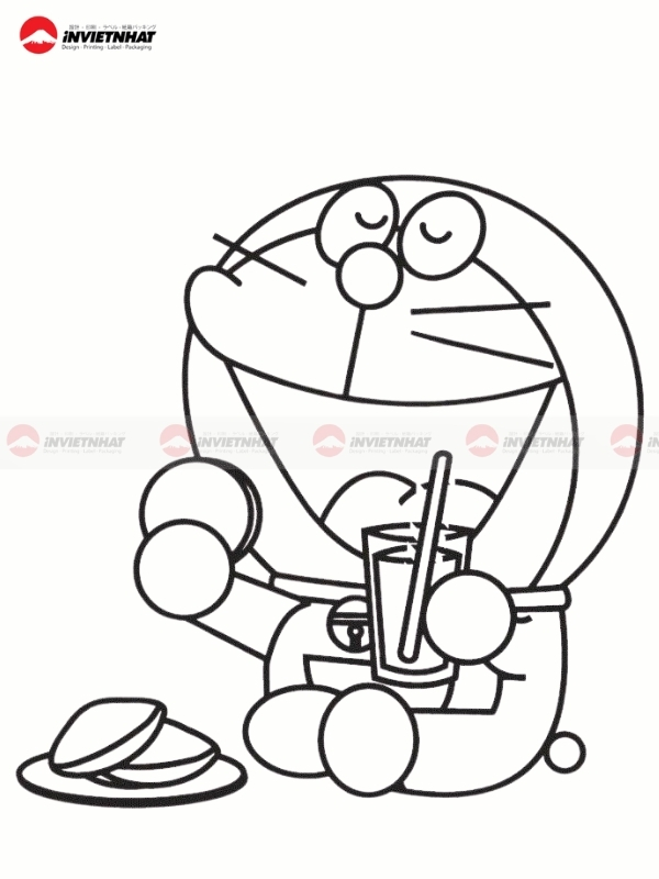 Tranh ve phac thao Doraemon dang an banh ran