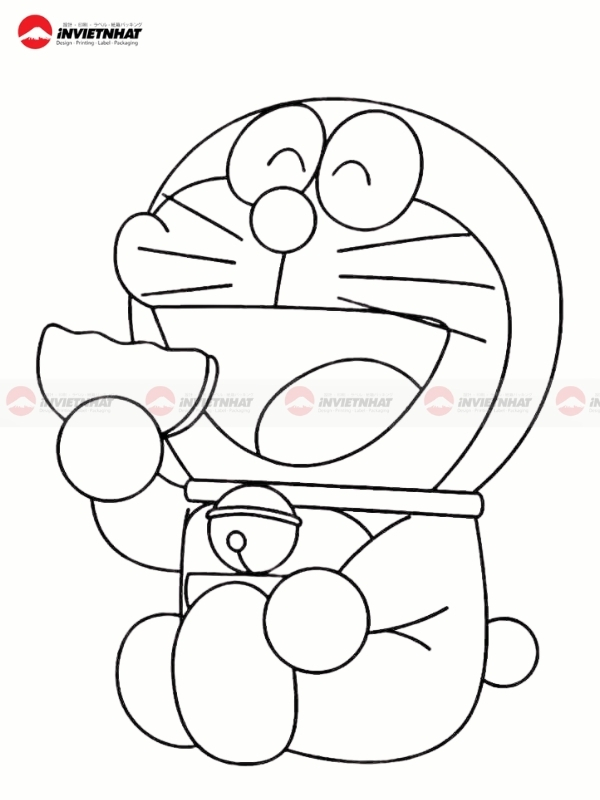 Tranh to mau Doraemon an banh ran Dorayaki