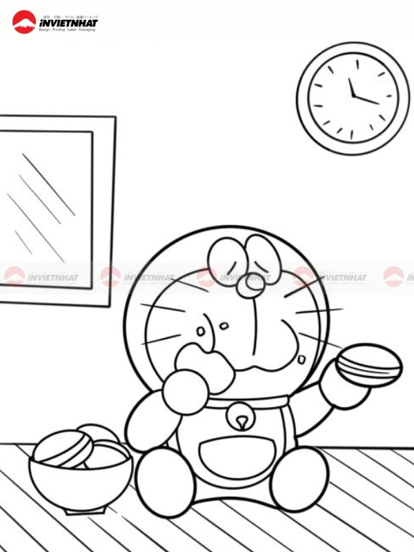 Mau tap to Doraemon cam banh ran hanh phuc