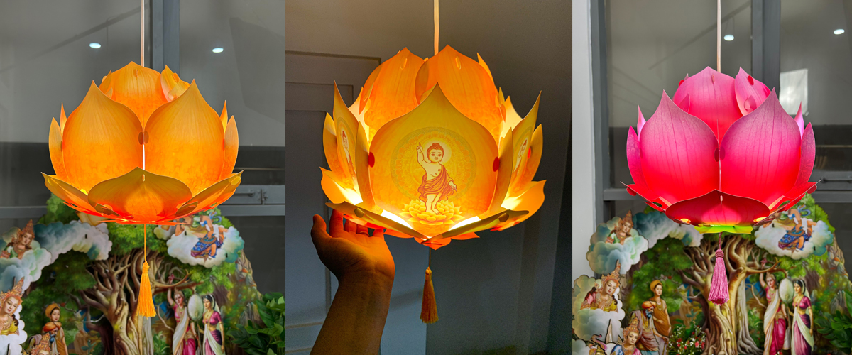 [Vàng/ Hồng Hình Phật] Lồng Đèn Hoa Sen Nhựa Trang Trí Phật Đản Mới Nhất 32cm