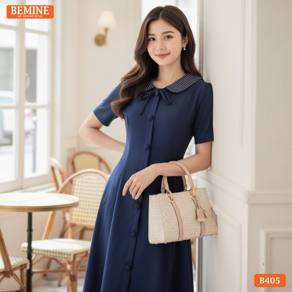 Chiếc đầm thiết kế BEMINE Chữ A Công Sở Cổ Sen B405 sẽ giúp chị em công sở thể hiện phong cách thanh lịch