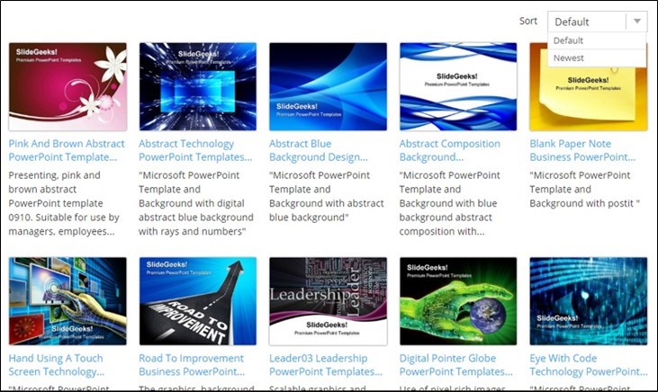 Example of the download pages for slide team
