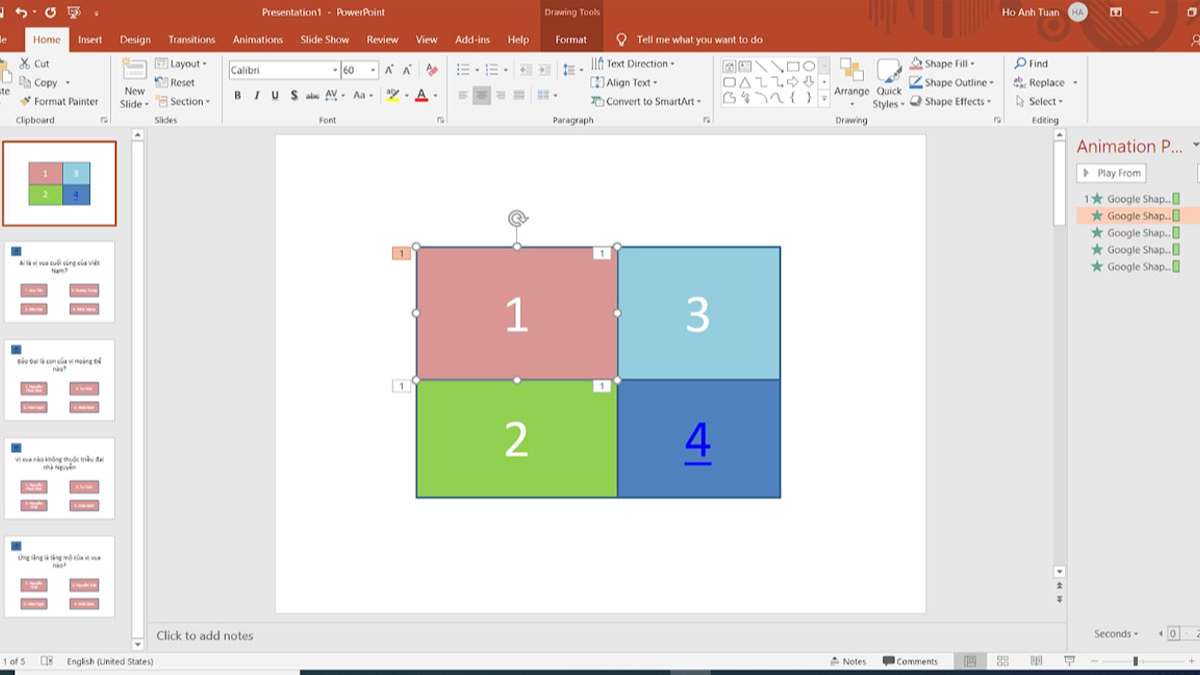 Bước 3: Cách làm trò chơi đoán hình trên Powerpoint