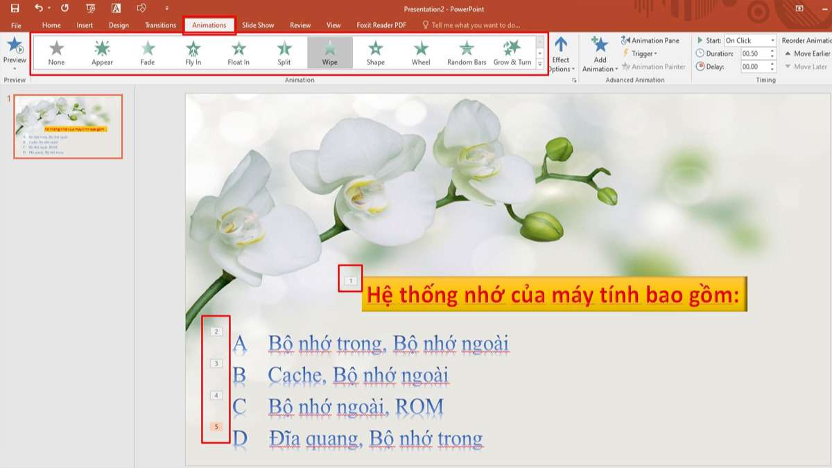 Bước 2: Cách làm trò chơi trắc nghiệm trên Powerpoint