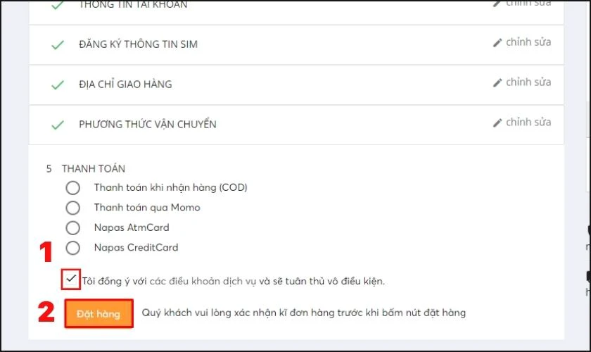 hoàn tất thủ tục mua sim