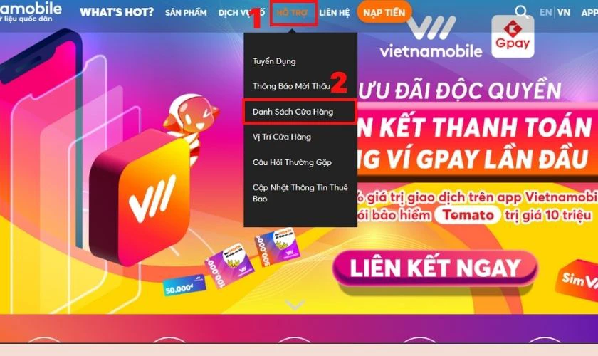 chọn địa chỉ cửa hàng vietnamobile