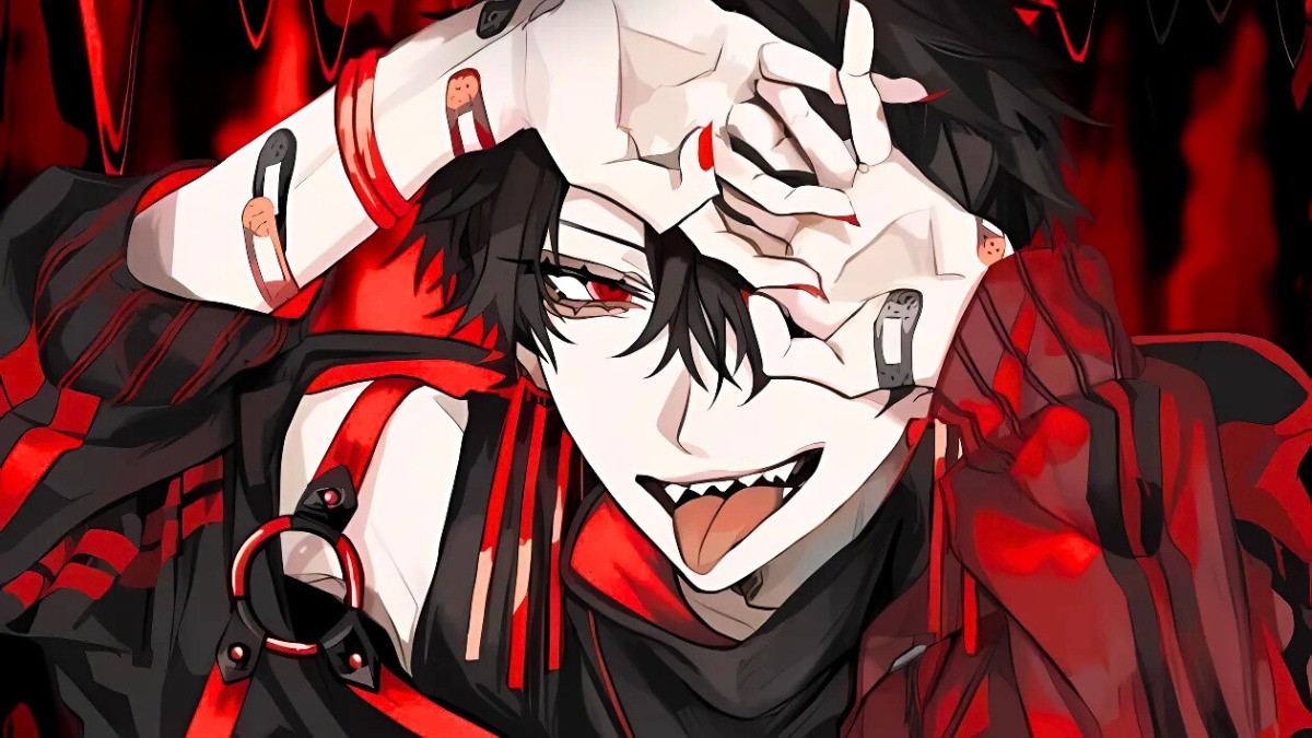 Ác quỷ anime nam với mái tóc đen dài và cặp sừng