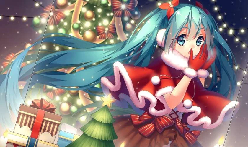Hình anime chibi cute Giáng sinh trên máy tính
