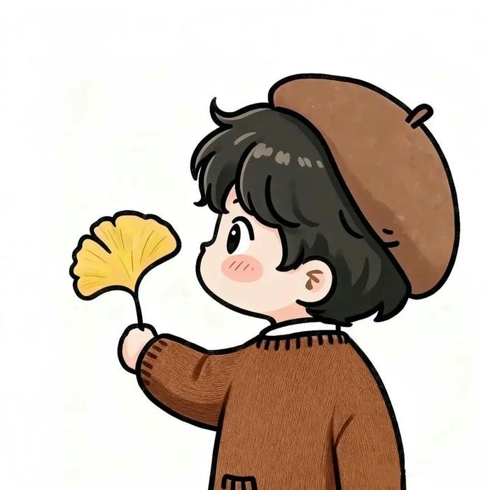 Avatar đôi cute chibi 02 bạn nam cầm lá ngân hạnh thu