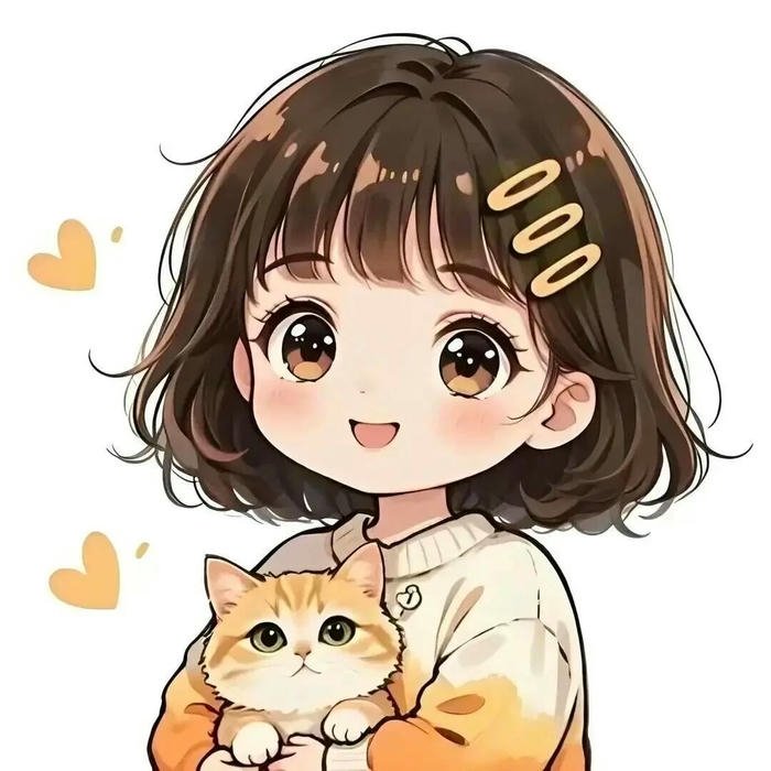 Avatar đôi cute chibi 03 bạn nữ ôm mèo cam xinh xắn