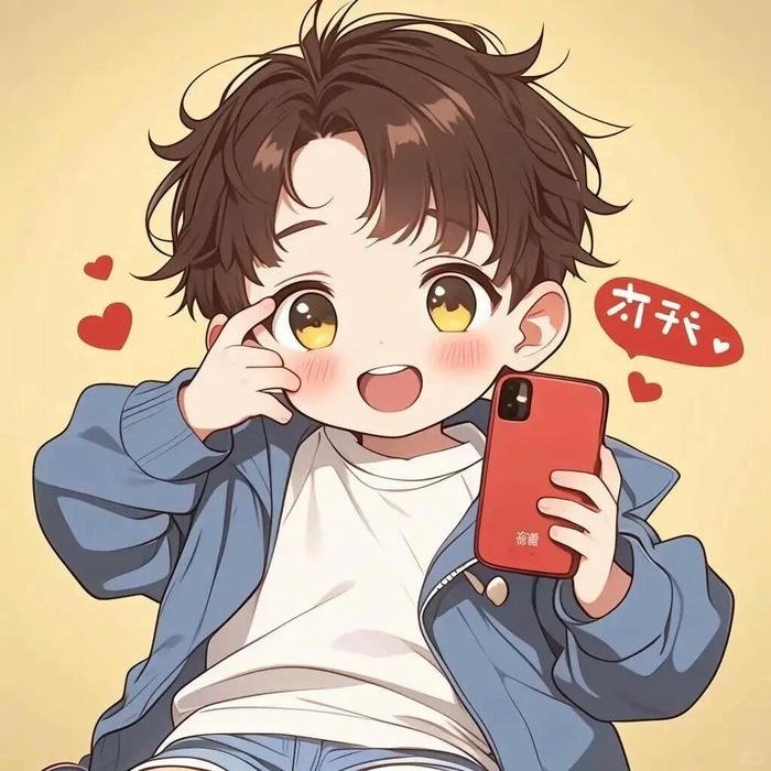 Avatar đôi cute chibi 04 bạn nam cầm điện thoại tự sướng