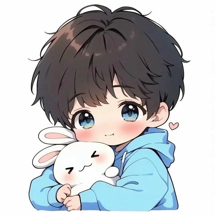 Avatar đôi cute chibi 05 bé trai ôm thỏ trắng mềm mại