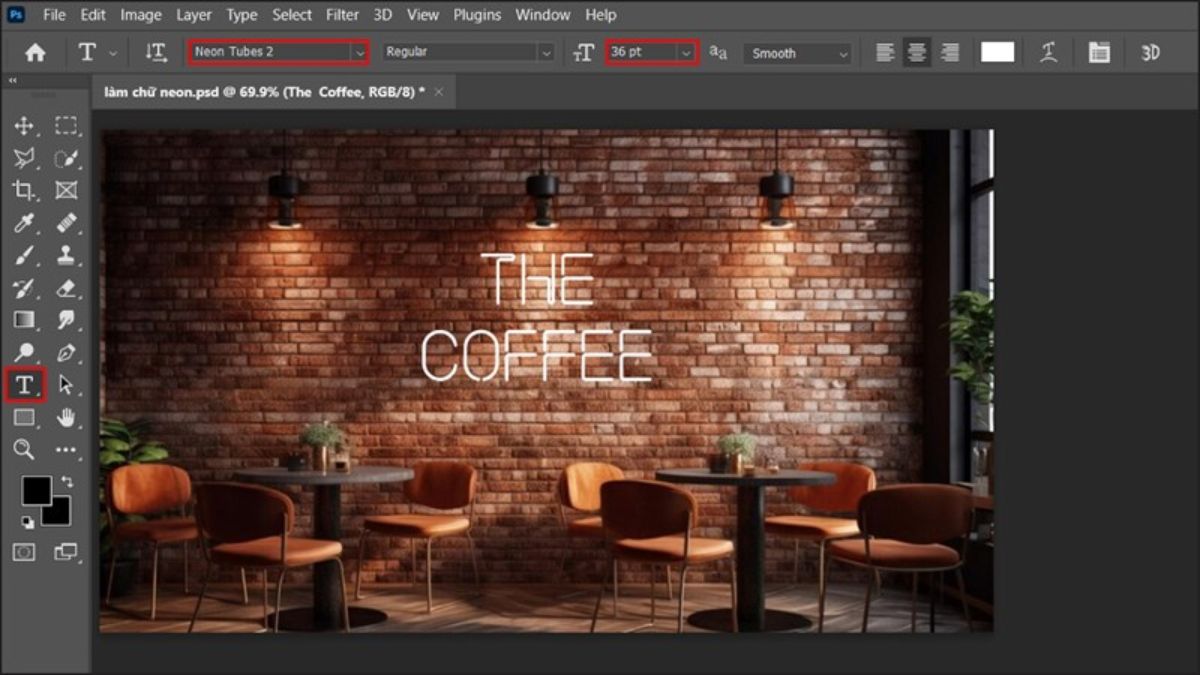 Cách làm hiệu ứng phát sáng chữ trong Photoshop bước 1 (Hình minh họa)