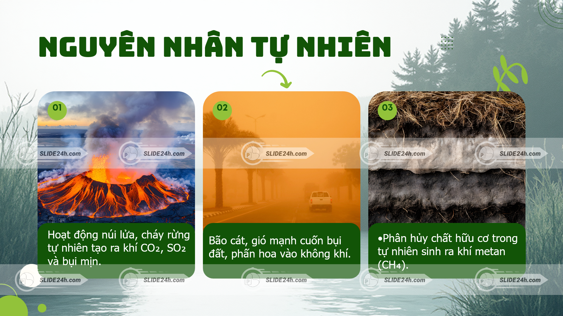 nguyên nhân tự nhiên gây ô nhiễm không khí như núi lửa bão cát khí metan
