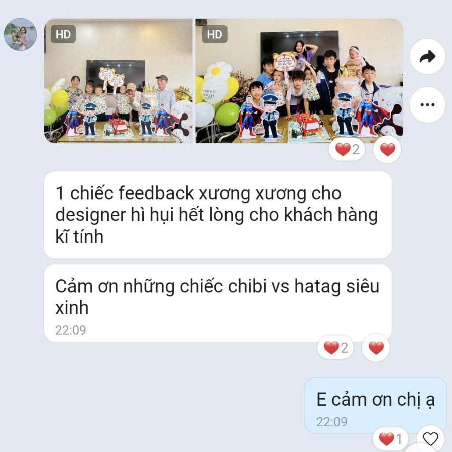 Phản hồi hài lòng của khách hàng khi đặt chibi sinh nhật