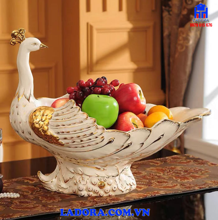 Đĩa đựng trái cây đẹp và cao cấp gốm sứ vẽ vàng 24K