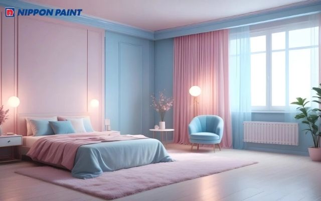 Hồng kết hợp với xanh dương tạo nên cảm giác cân bằng, dễ chịu