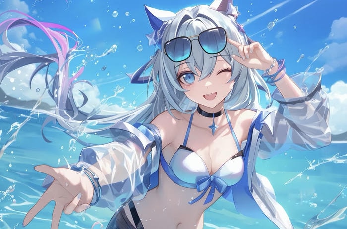 anime bikini tạo dáng dễ thương