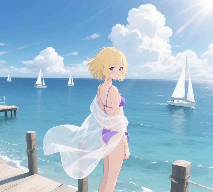 anime bikini đi tắm biển