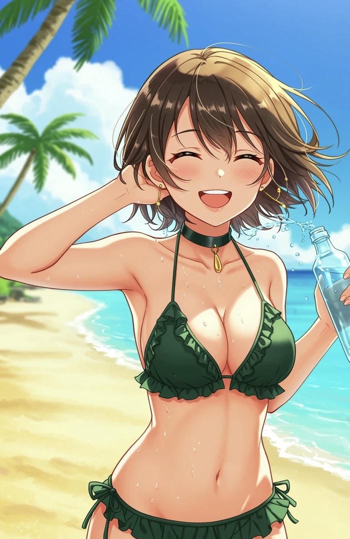 anime bikini cười tươi