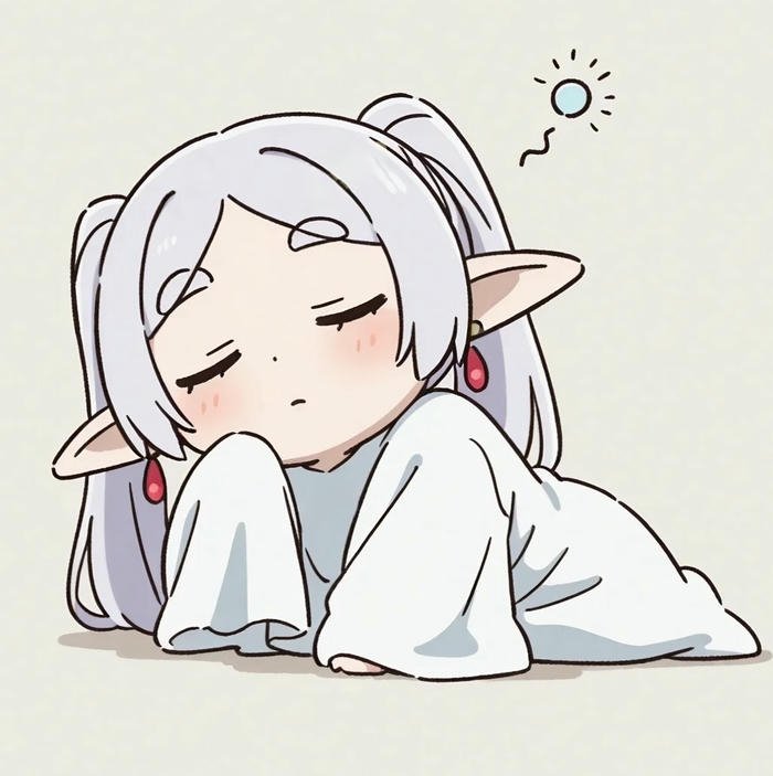 Ảnh avatar bé gái chibi tóc trắng nằm ngủ trên bàn