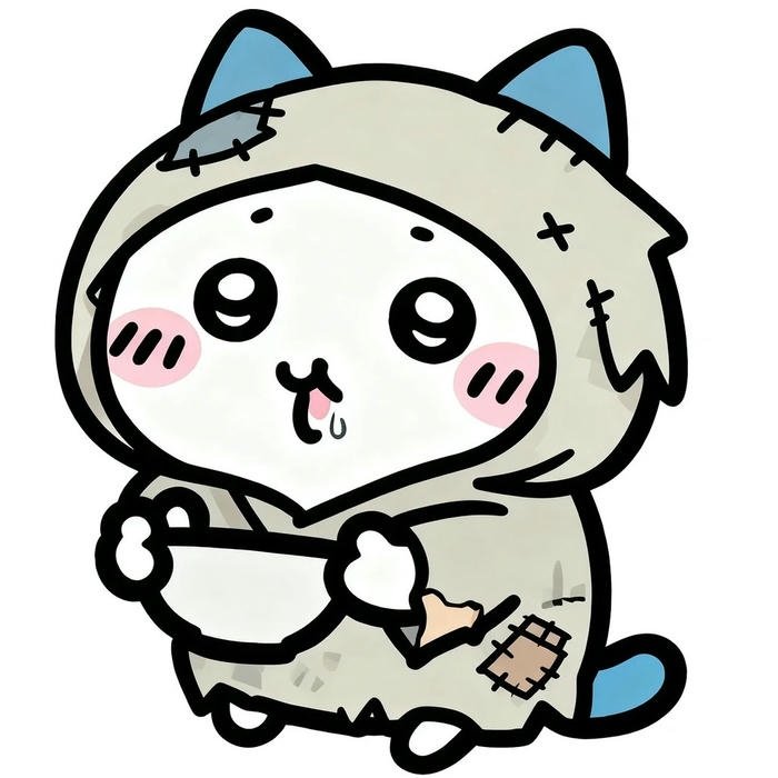Ảnh avatar mèo trắng chibi cầm cá cười tươi