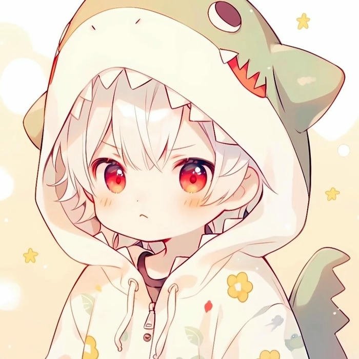 Ảnh avatar dễ thương chibi bé trai tóc trắng đội mũ cá sấu