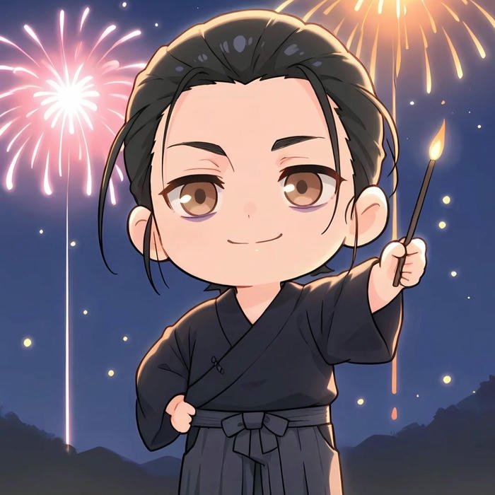 Ảnh avatar nam hoạt hình tóc dài đen mặc kimono đen