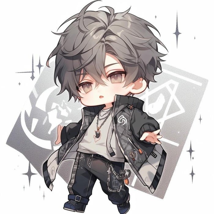 Hình avatar dễ thương chibi nam tóc xám đeo kính râm
