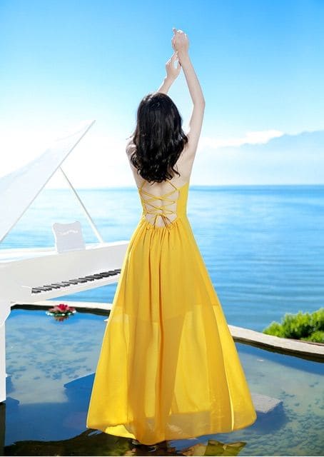 Các Kiểu Váy Maxi Đi Biển Đẹp Mê Hồn - Váy Maxi Hở Lưng
