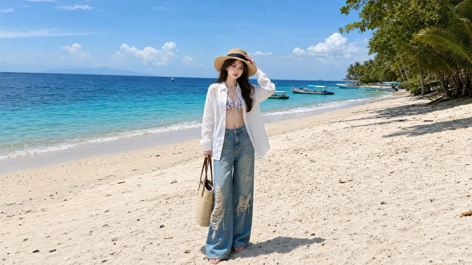 Chạm nhẹ vào tóc hoặc giữ mũ để dáng bớt cứng