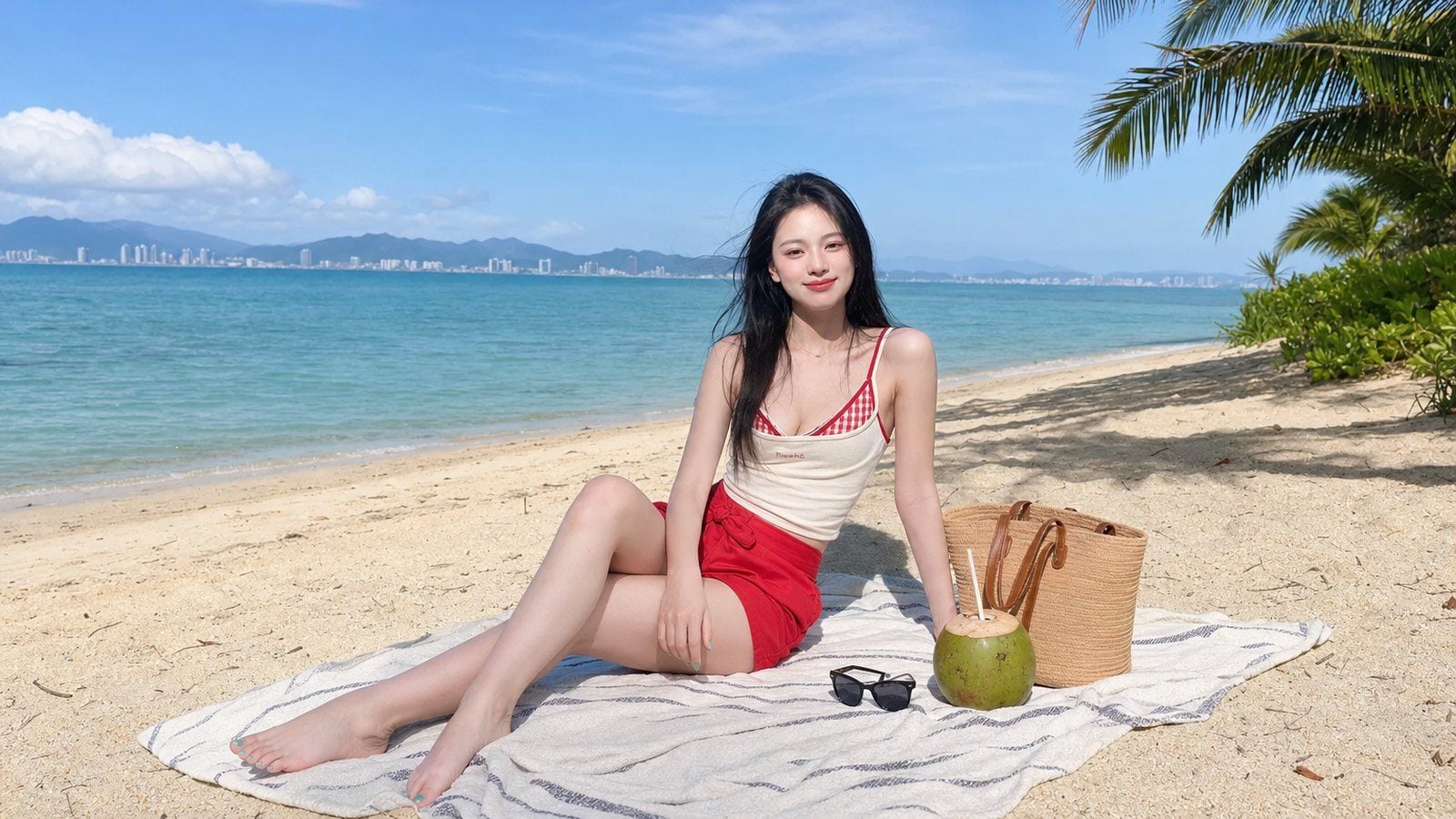 Ngồi co một chân và duỗi một chân để người nhìn dài hơn